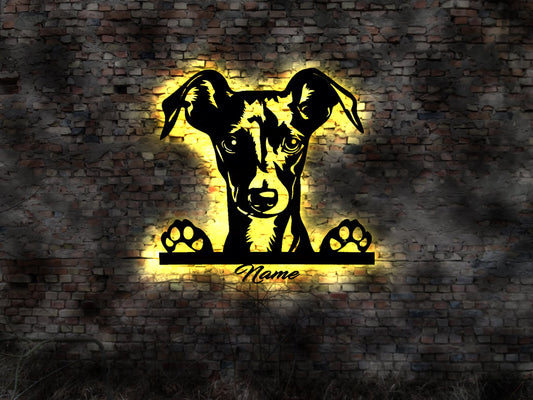 Italienischer Windhund  LED Wandbild aus Holz Welpen Welpe Buch Hund Dog Zucht Züchter Führleine Plüschtier Skulptur Spielzeug