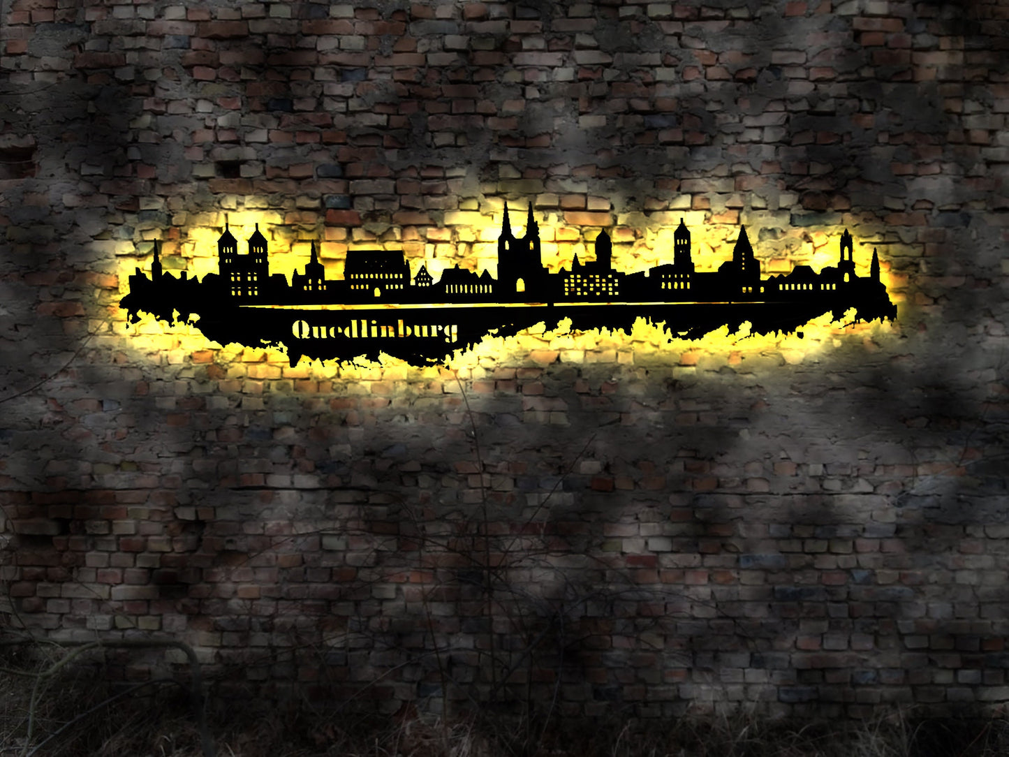 Skyline Quedlinburg LED Wandbild Holz Stadt AK Karte Map Stadtplan Wandsticker Leuchtbild Neonreklame Wandtattoo Reiseführer Silhouette