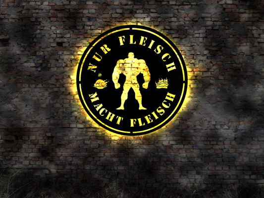 Nur Fleisch macht Fleisch Bodybuilding Sprüche Anabolika Protein Shake Schild Wandbild Legende Bilder Studio Einrichtung