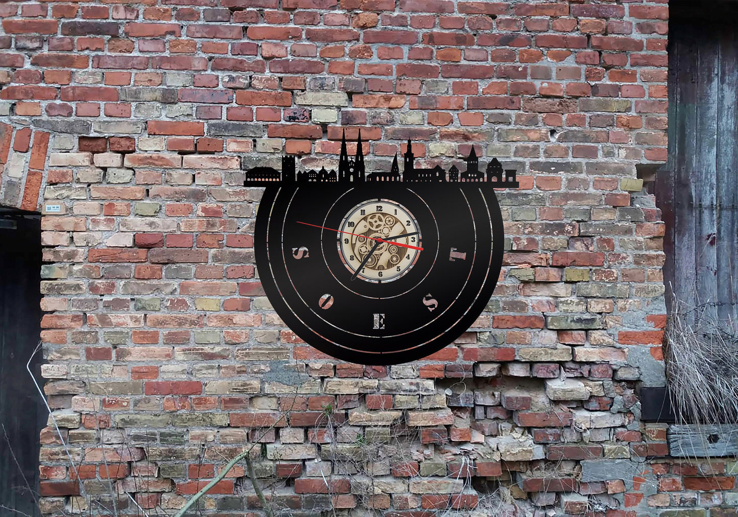 Stadt Soest Wanduhr Uhr Holzuhr Uhren Ziffernblatt Clock Holz Armbanduhr Skyline Silhouette  Aufkleber