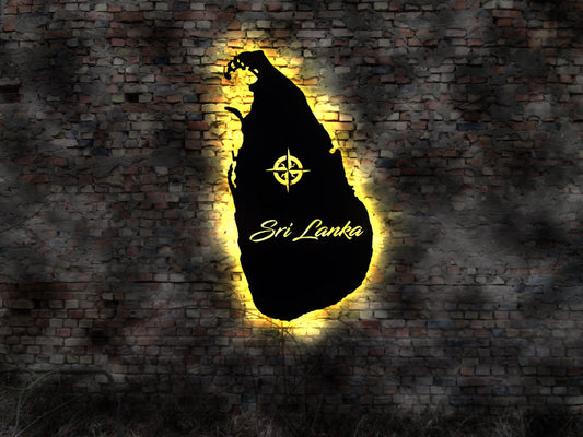 Skyline Sri Lanka LED Wandbild Holz Stadt AK Karte Map Wandsticker Leuchtbild Neonreklame Wandtattoo Reiseführer Silhouette Karibik