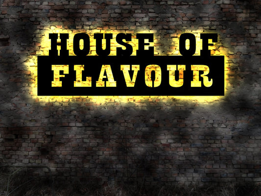House of Flavour Schild beleuchtet Feinkost Geschäft Geschmack Genießer Essen Spezialität Restaurant Aufsteller Hofladen Selbstgemachtes