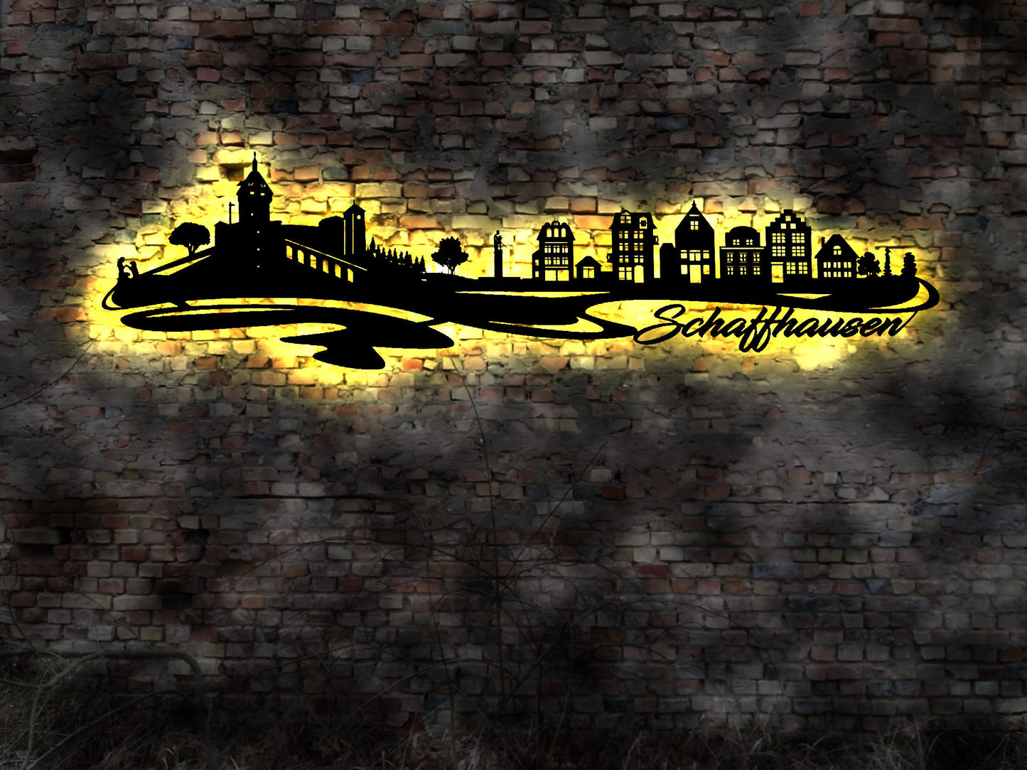 Stadt Schaffhausen Schweiz Exklusive dekorative Wandleuchte aus gelasertem Holz  mit LED-Beleuchtung  Swiss
