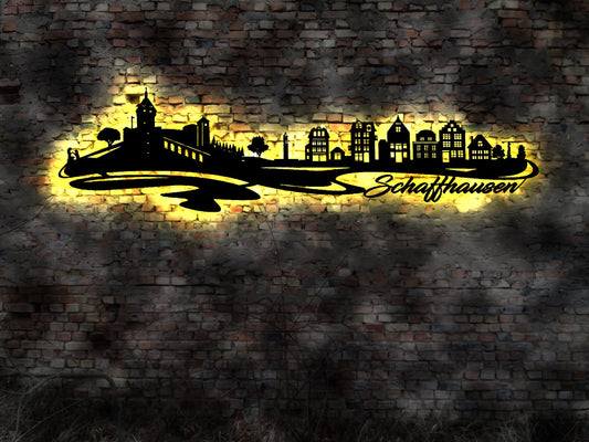 Stadt Schaffhausen Schweiz Exklusive dekorative Wandleuchte aus gelasertem Holz  mit LED-Beleuchtung  Swiss