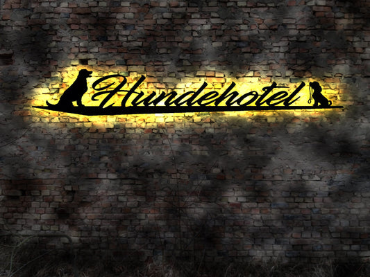 LED Leuchtschild Hundehotel Tierpension Hund Hunde Hunderasse Hundebett Hundegeschirr Pension Geschenk Hundebox Hundespielzeug Schild