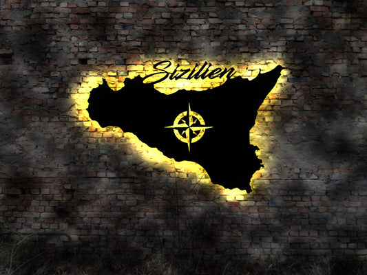 LED Leuchtreklame Schild Insel Sizilien Italien Urlaub Hotel Autoaufkleber sign
