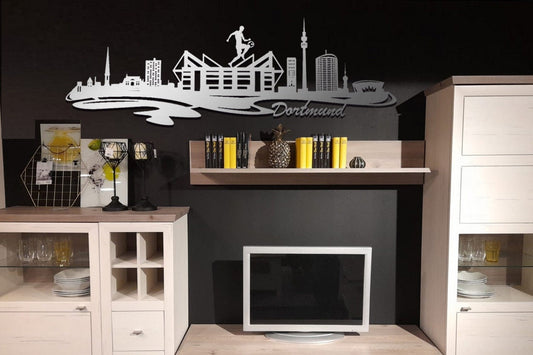 Edelstahl Skyline Dortmund  Stadt Wandkunst Stahl rostfrei Silhouette Metallkunst Künstlerarbeit