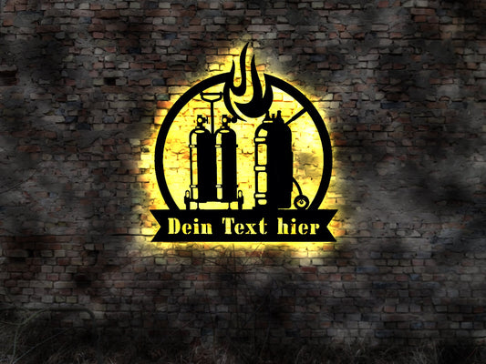 LED Schild Technische Gase Logo Emblem Firmenschild Stickstoff Sauerstoff Gasflasche befüllen lassen Argon Schutzgas Schweissgas