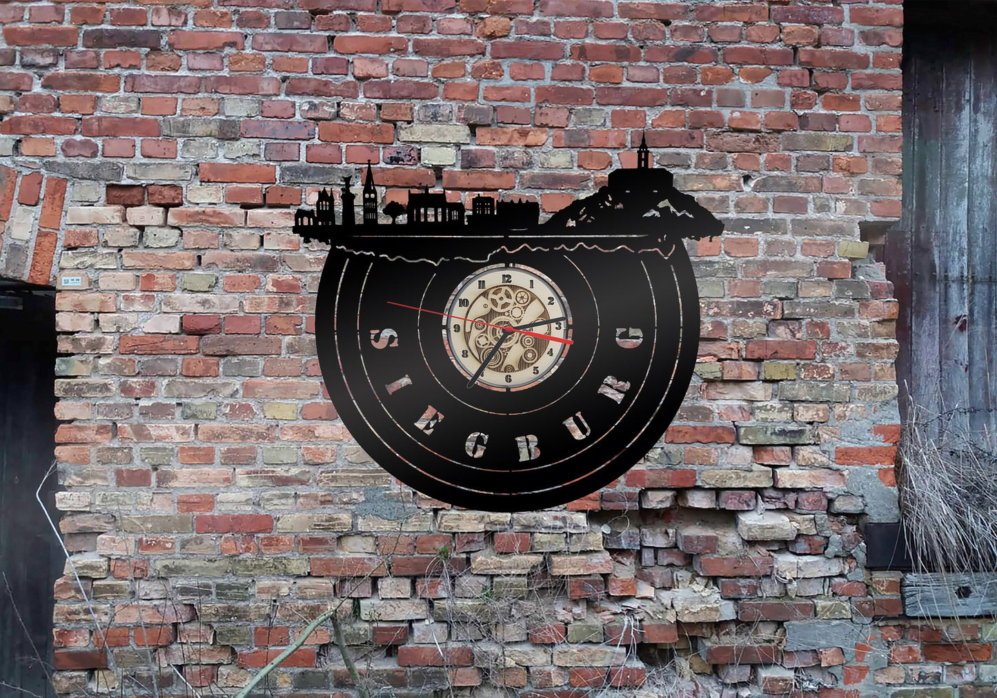 Uhr Wanduhr Bild Siegburg Stadt  Skyline Silhouette Aufkleber Andenken Pension Autoaufkleber Sehenswürdigkeiten Markt