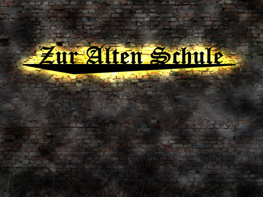 LED Schild Zur alten Schule  alte Schilder Schmied Hufeisen Schulhof historisch
