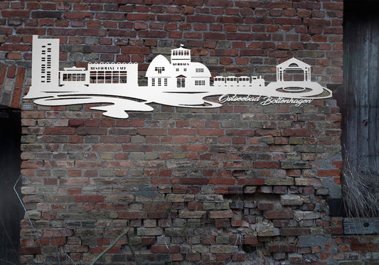 Skyline Metall Boltenhagen Schild Stahl rostfrei Metallkunst Schild Cortenstahl rostend rostig verrostet Corten