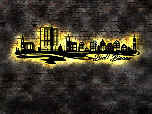 Stadt Biel / Bienne Schweiz Exklusive dekorative Wandleuchte aus gelasertem Holz  mit LED-Beleuchtung  Swiss