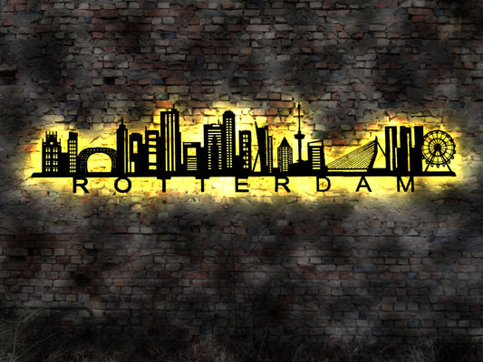 Skyline Rotterdam  LED Wandbild Holz Stadt AK Karte Map Stadtplan Wandsticker Leuchtbild Neonreklame Wandtattoo