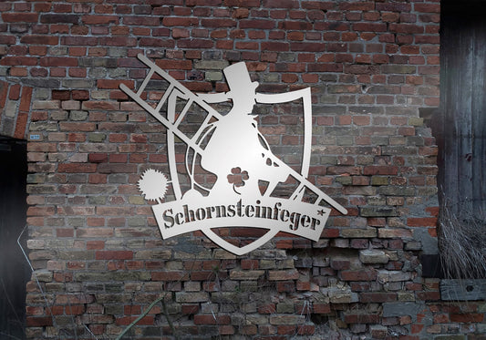 Skyline Metall Schornsteinfeger Schild Stahl rostfrei Metallkunst Schild Cortenstahl rostend rostig verrostet Corten
