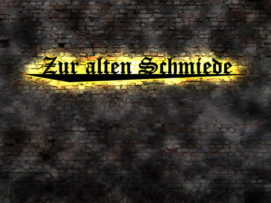 LED Schild Zur alten Schmiede alte Schilder Schmied Hufeisen Gebäude