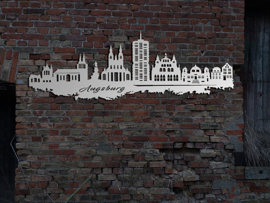 Skyline Metall Augsburg Schild Stahl rostfrei Metallkunst Schild Cortenstahl rostend rostig verrostet Corten