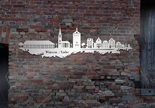 Skyline Metall Winsen Luhe Stadt Schild Stahl rostfrei Metallkunst Schild Cortenstahl rostend rostig verrostet Corten