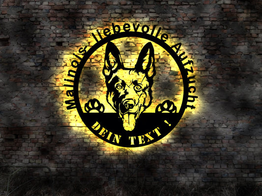 Malinois  LED Wandbild aus Holz Welpen Welpe Buch Hund Dog Zucht Züchter Führleine Geschenk