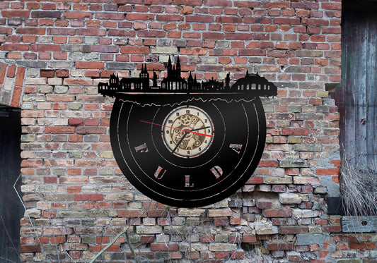 Uhr Stadt Fulda  LED Wandbild Holz  Wandtattoo Silhouette