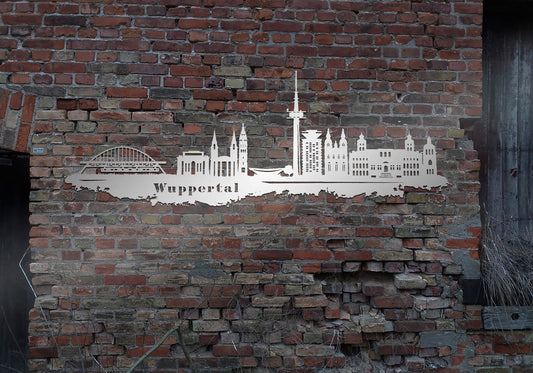 Skyline Metall Wuppertal  Schild Stahl rostfrei Metallkunst Schild Cortenstahl rostend rostig verrostet Corten
