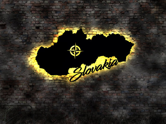 Skyline Slowakei Slovakia LED Wandbild   Holz Stadt AK Karte Map  Wandtattoo Reiseführer Silhouette
