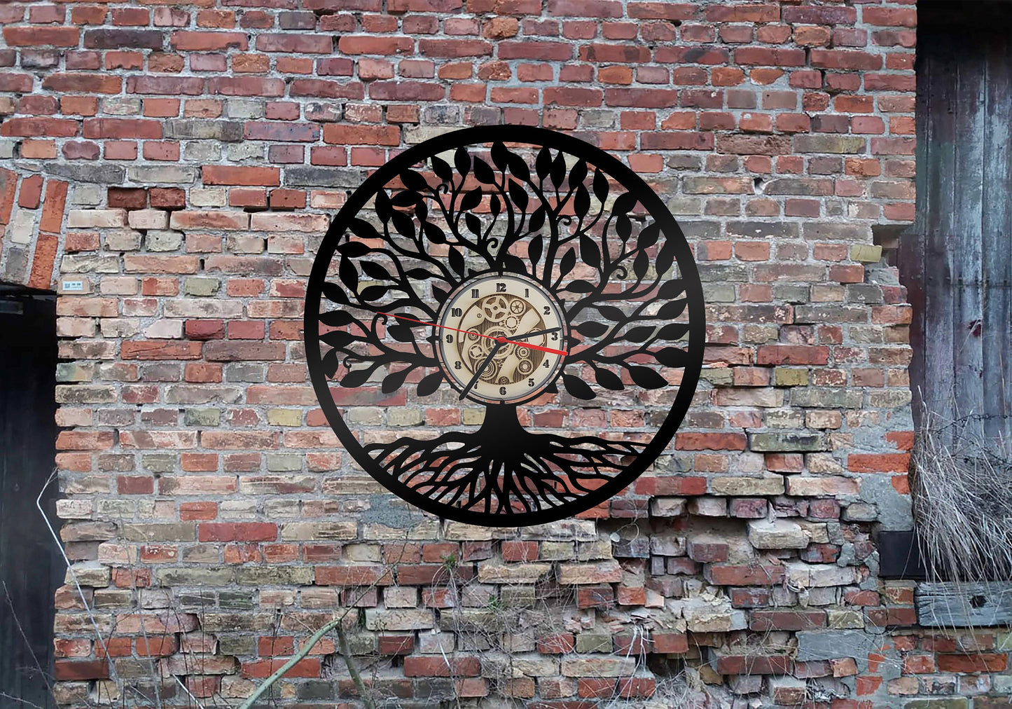 Uhr Stadt Baum des Lebens Blume Esoterik Deko Wanddeko