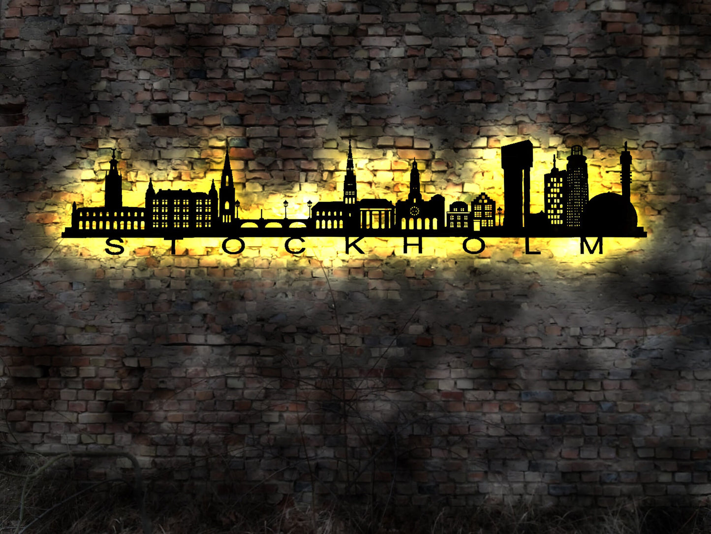 Skyline Stockholm Schweden LED Wandbild Holz Leuchtbild Wandtattoo  Silhouette
