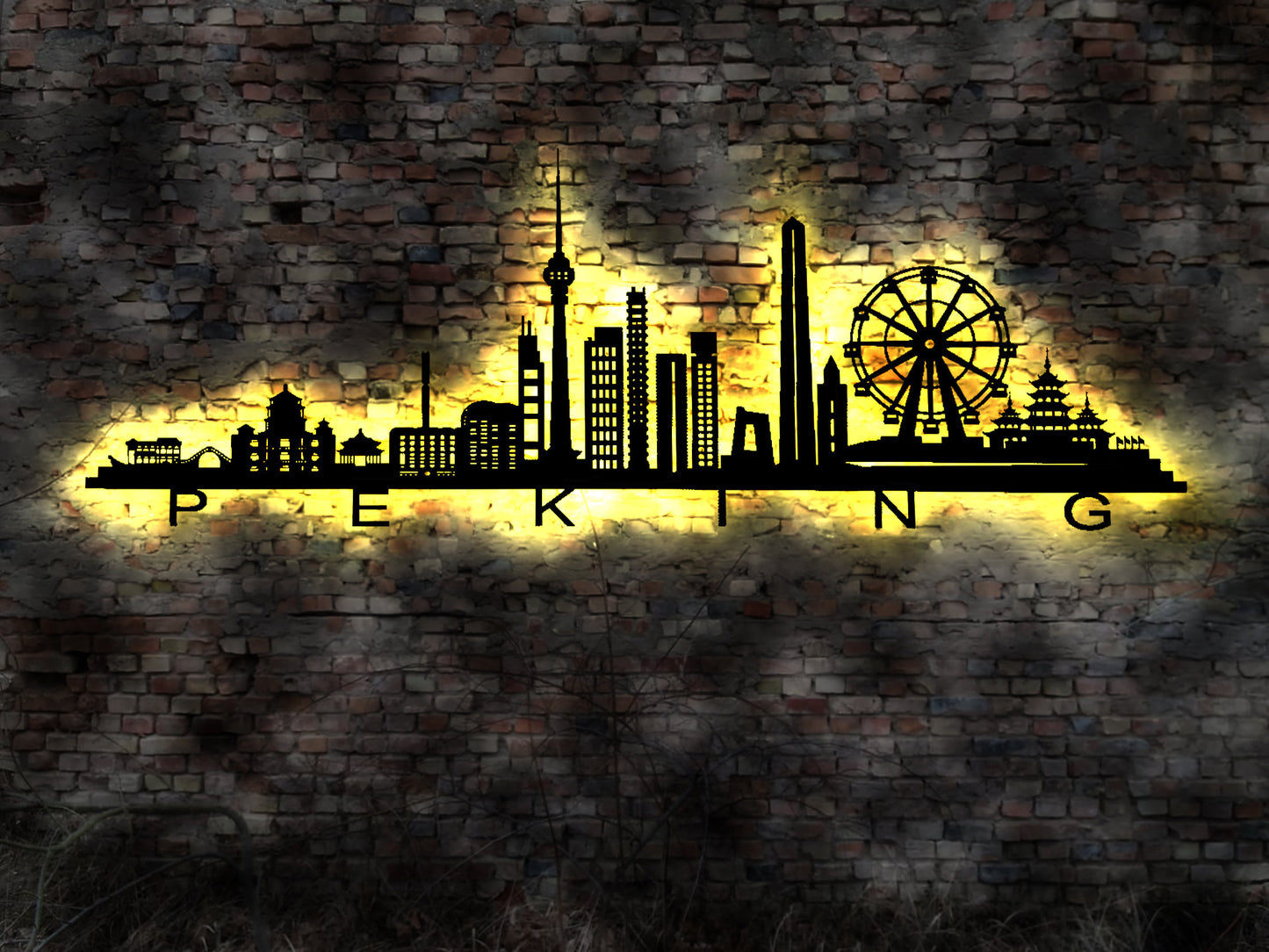 Skyline Peking China Capital  LED Wandbild Holz Leuchtbild Wandtattoo  Silhouette