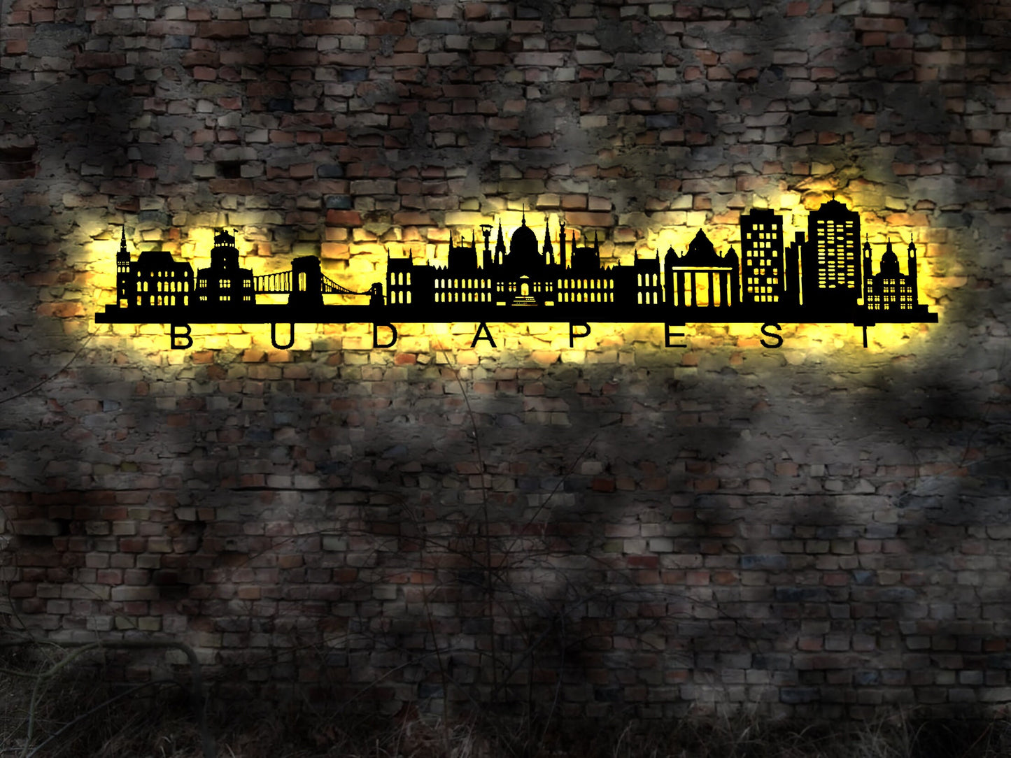 Skyline Budapest Hauptstadt Ungarn  LED Wandbild Holz Stadt AK Karte Map