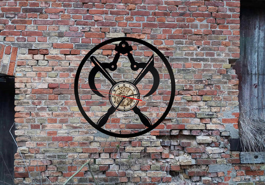 Uhr Drechsler Drechselbank gedrechselt  Innungsschild  Deko Maibaum  Zunftzeichen Rund  Logo Emblem Zeichen Zunft Innung