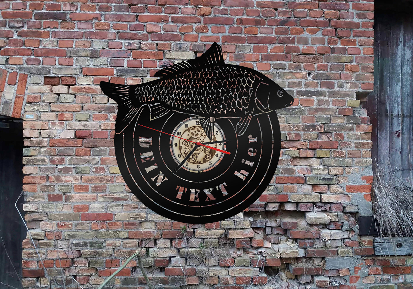 Uhr Wanduhr Uhren  Karpfen Fisch Reuse Futter Netz Angler Buch Teich Würmer