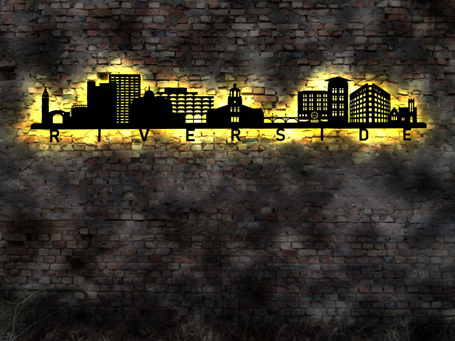 Skyline Riverside  Stadt Kalifornien LED Wandbild Holz Stadt AK Karte Map Stadtplan Wandsticker Leuchtbild Neonreklame Wandtattoo USA