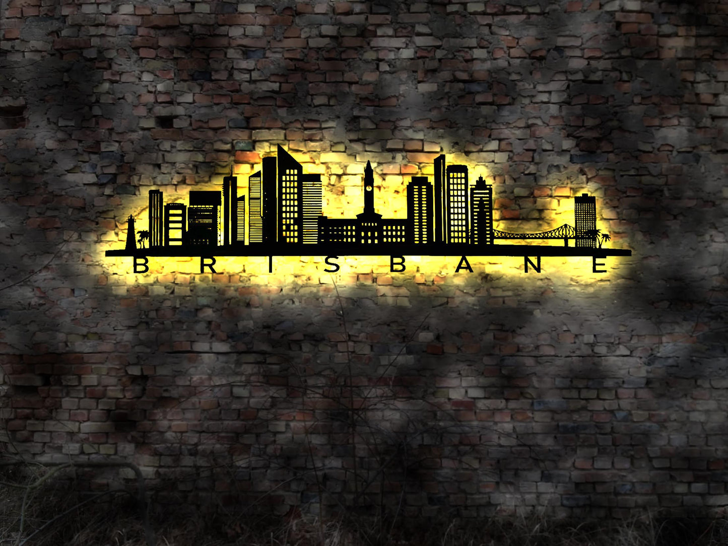 Skyline Brisbane Australia Queensland  LED Wandbild Holz Stadt AK Karte Map Stadtplan Wandsticker  Wandtattoo Reiseführer Silhouette