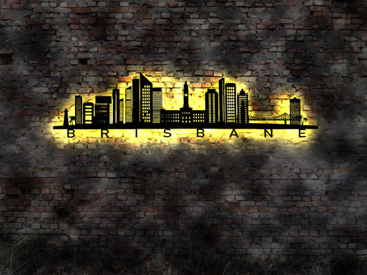 Skyline Brisbane Australia Queensland  LED Wandbild Holz Stadt AK Karte Map Stadtplan Wandsticker  Wandtattoo Reiseführer Silhouette