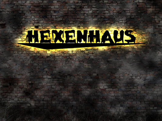LED Leuchtschild Schild beleuchtet Hexenhaus Hexe Besen