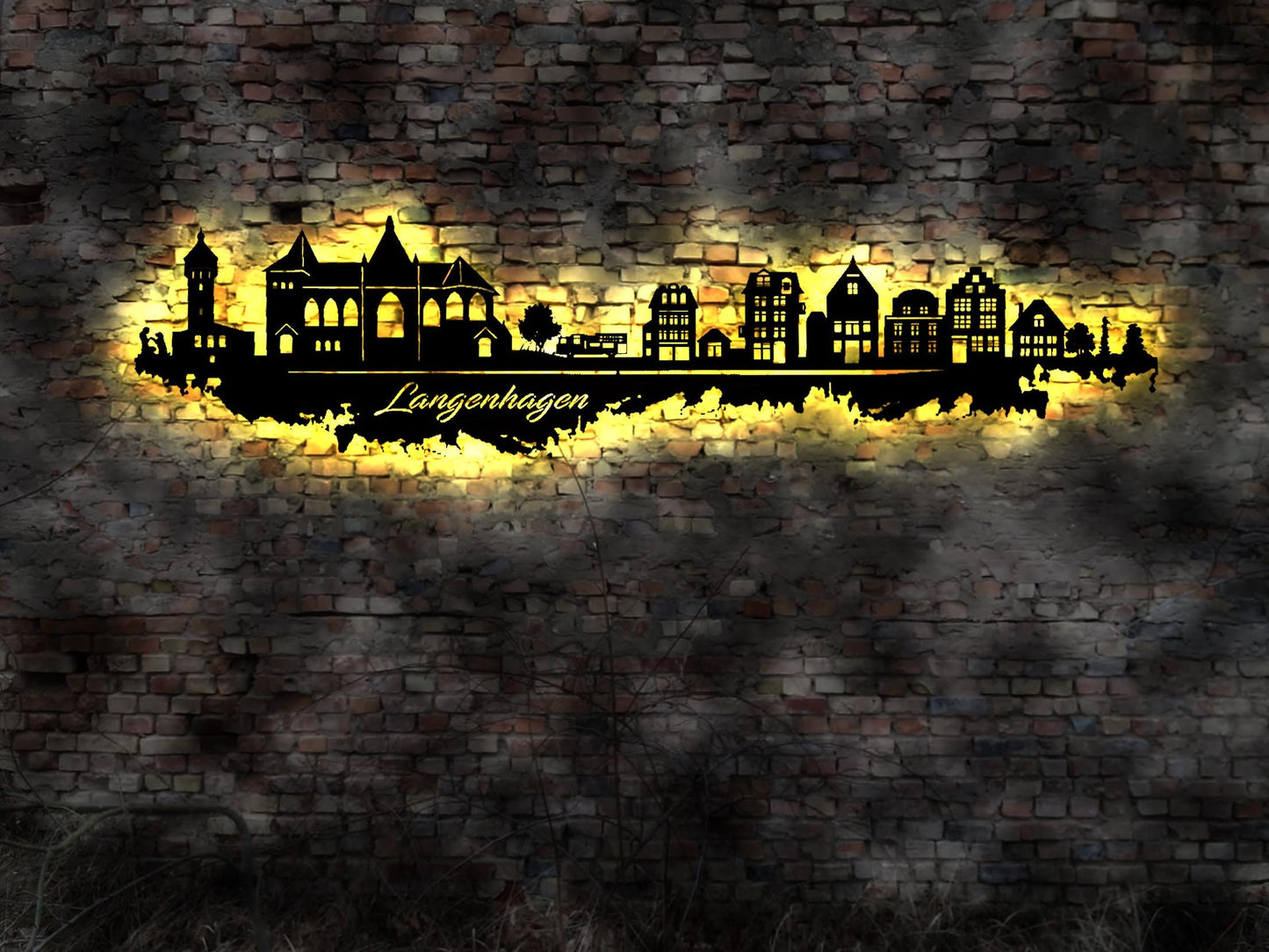 Skyline Langenhagen  Niedersachsen LED Wandbild Holz Stadt AK Karte  StadtplanWandtattoo  Silhouette