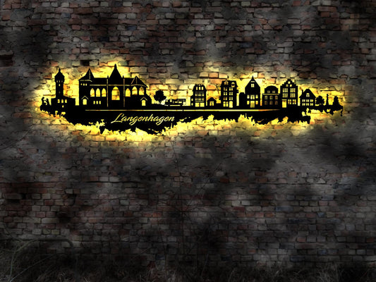 Skyline Langenhagen  Niedersachsen LED Wandbild Holz Stadt AK Karte  StadtplanWandtattoo  Silhouette