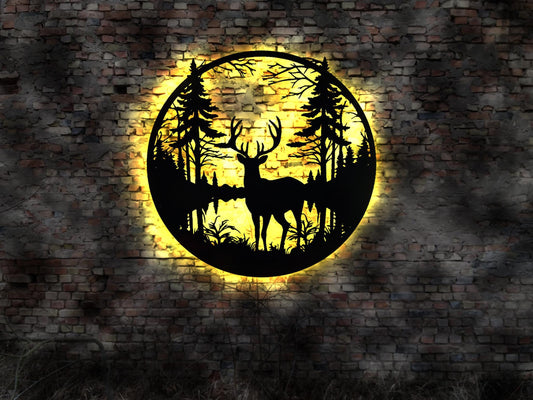 Jagd LED Wandbild Jäger Reh Bild