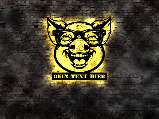 3D LED Deko Schwein Schlachter Metzger Optiker Brille Messer Buch Wanddeko Aufkleber Bild pig  pork Schlachtbetrieb  Metzgerei