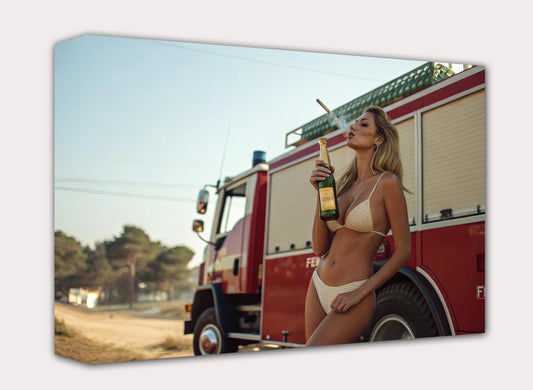 Sexy Girl Leinwandbild Freiwillige Feuerwehr Deko Schild Keilrahmen Logo Emblem