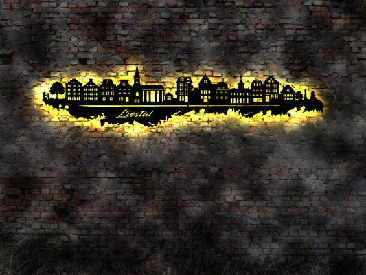 Stadt Liestal Schweiz Exklusive dekorative Wandleuchte aus gelasertem Holz  mit LED-Beleuchtung  Swiss