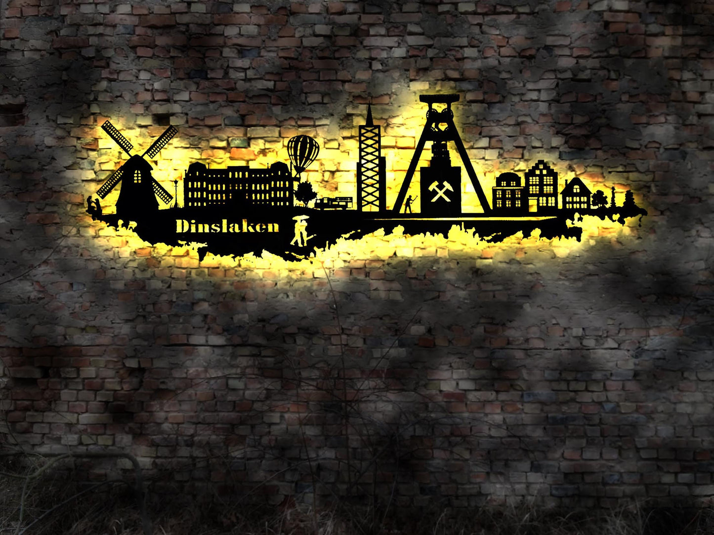 Skyline Dinslaken NRW  LED Wandbild Holz Stadt AK Karte  StadtplanWandtattoo  Silhouette