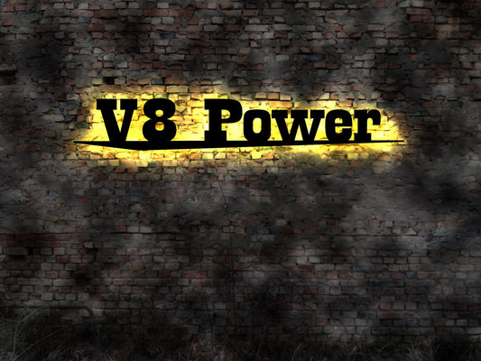 Hubraum Motor V8 Power Leuchtreklame Mucsle Car Schild beleuchtet Logo