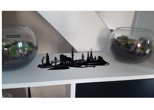 Batteriebetriebene Skyline Hamburg  Deko  LED Wandbild   Holz Stadt AK Karte  Wandtattoo