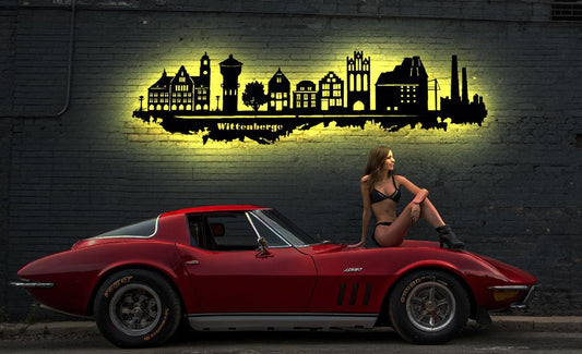 Skyline Stadt Wittenberge Brandenburg  LED Wandbild   Holz Stadt AK Karte Map Stadtplan Wandsticker Leuchtbild