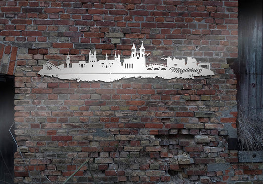 Edelstahl Skyline Stadt Magdeburg  Wandkunst Stahl rostfrei Silhouette Metallkunst Künstlerarbeit