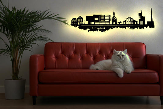Skyline St. Ingbert Saarland LED Wandbild Holz Stadt AK Karte Map Stadtplan Wandsticker Leuchtbild  Wandtattoo  Silhouette St.Ingbert