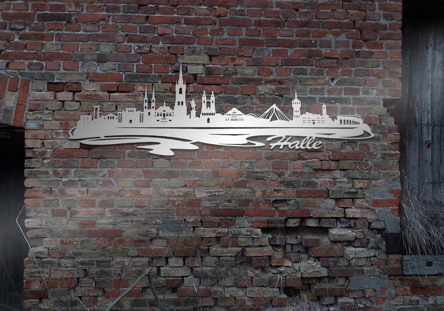 Skyline Stadt Halle Saale Bild  Edelstahl  Wandkunst Stahl rostfrei  Metallkunst  Schild Cortenstahl rostend rostig verrostet Corten
