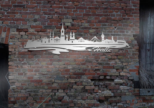 Skyline Stadt Halle Saale Bild  Edelstahl  Wandkunst Stahl rostfrei  Metallkunst  Schild Cortenstahl rostend rostig verrostet Corten