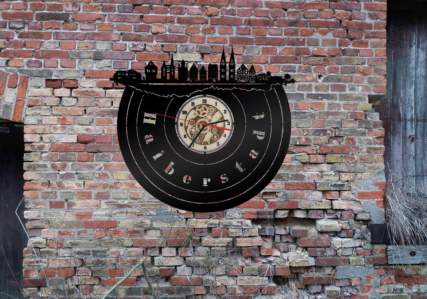 Uhr Wanduhr Bild Halberstadt  Skyline  Silhouette Umriss Bild Deko